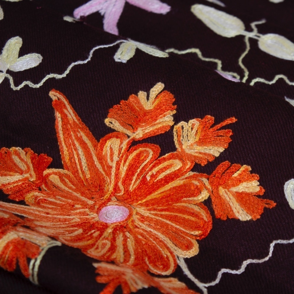 KASHMIRI Floral Shawl | Kashmir Wool Hand-Embroidered Floral Shawl | 72” x 24” - Picture 10 of 11